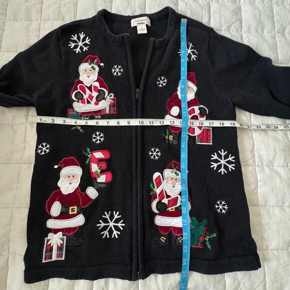 Bechamel Christmas Sweater L Zip Front NOEL Santa Appliqué Holiday - Picture 5 of 7